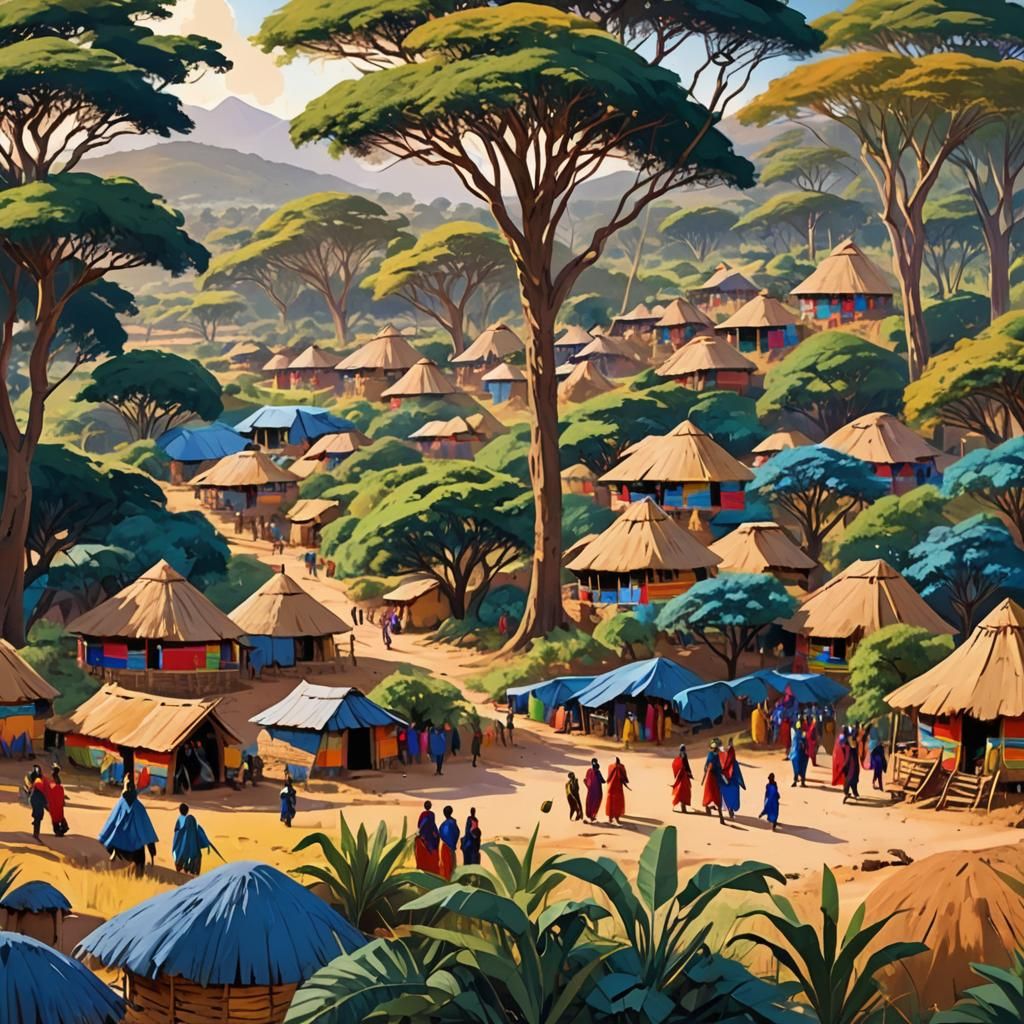 Vibrant Masai Village in Kenya: Fantasy Concept Art