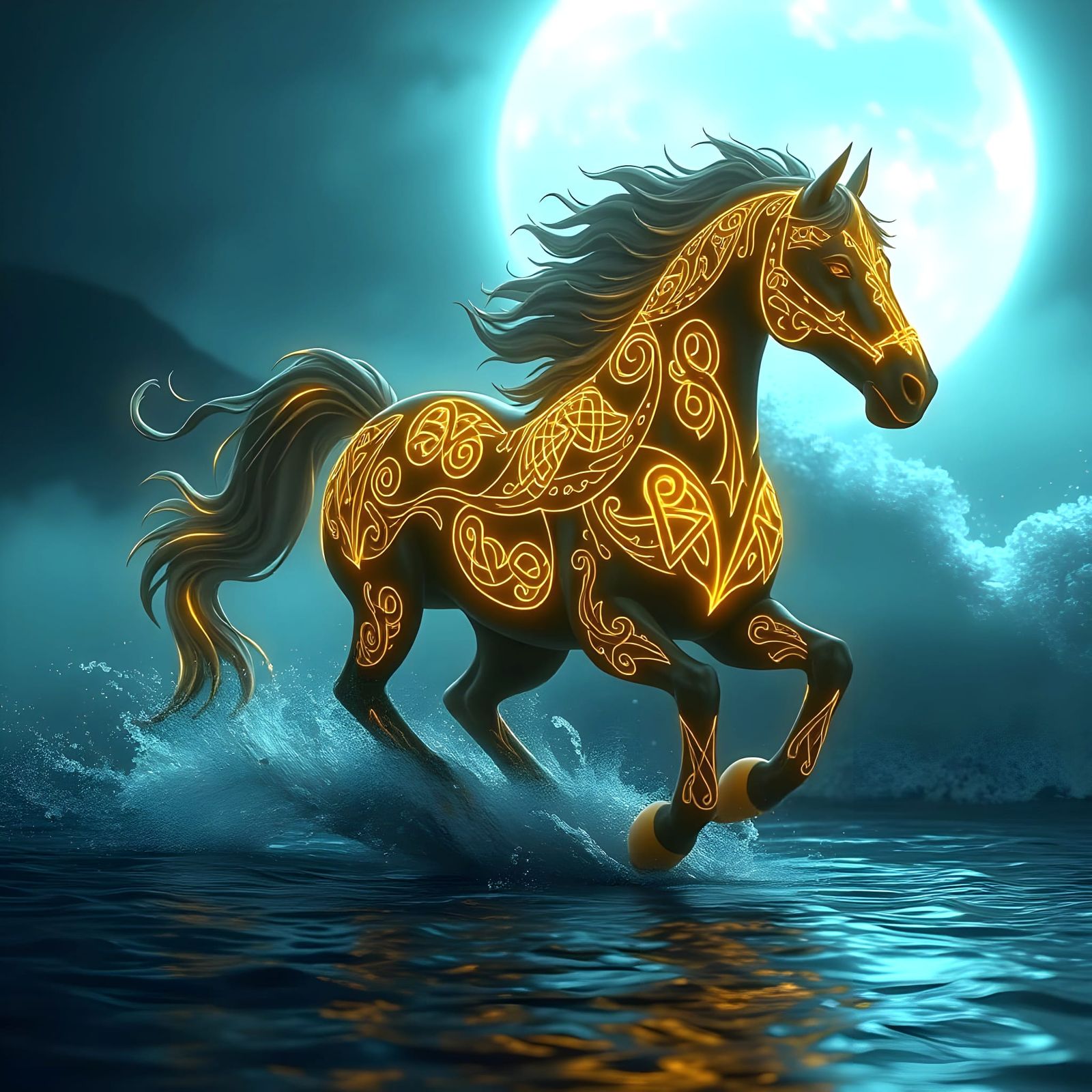 Mystical Celtic Horse Spirit Runs on Water