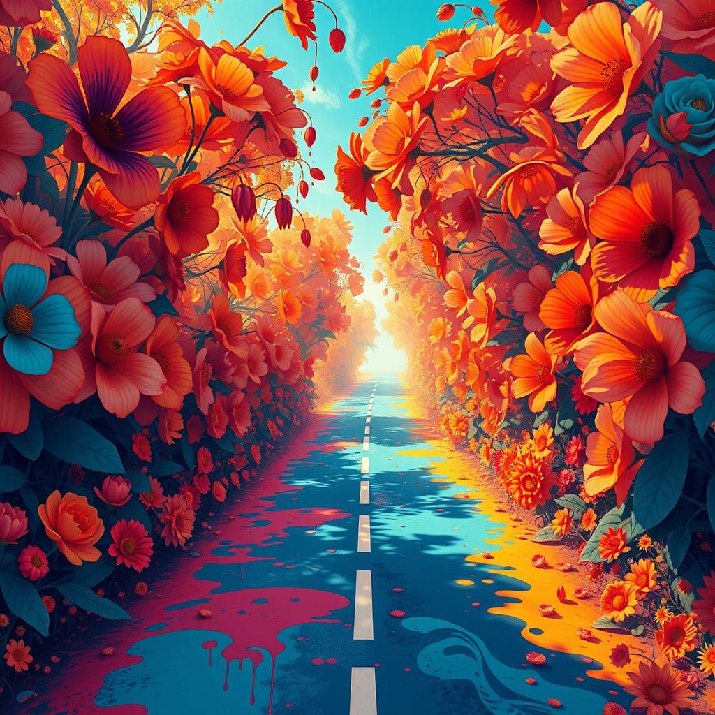 Breathtaking Polychromatic Road Scene in Dynamic Art Nouveau...