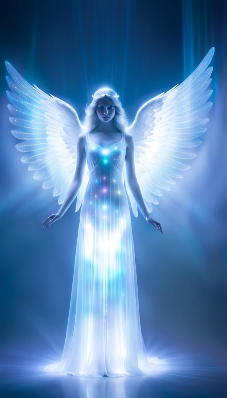 Ethereal Angel Hologram in Misty Light