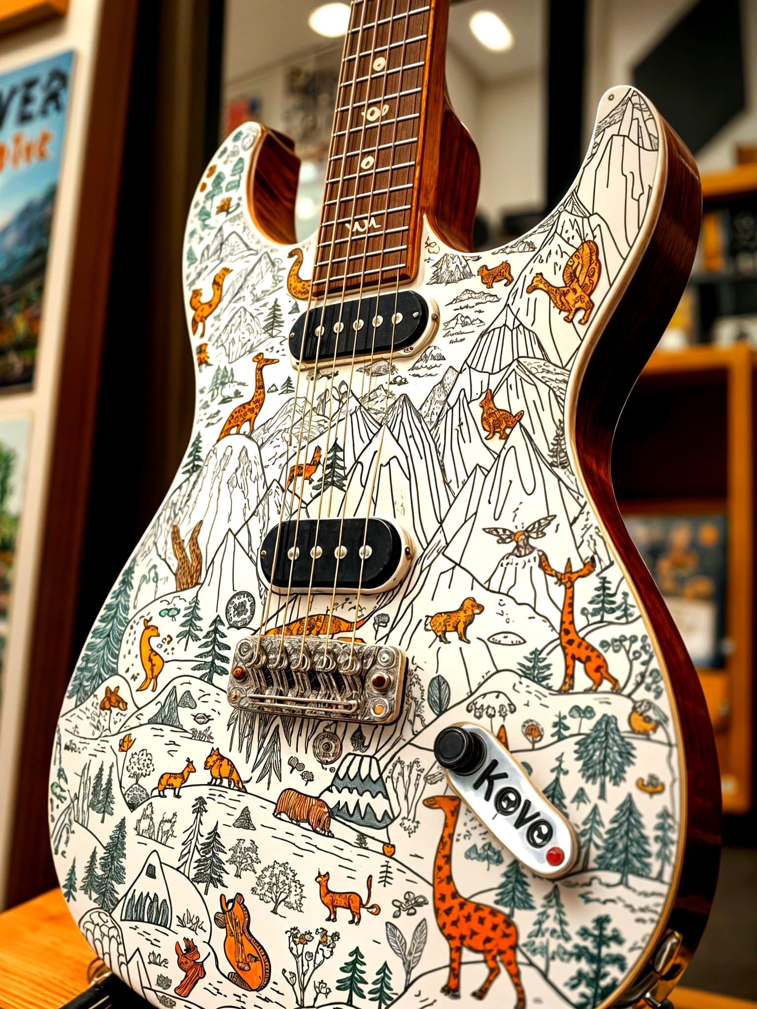 Doodle Art Guitar Display: Close-Up Photograph