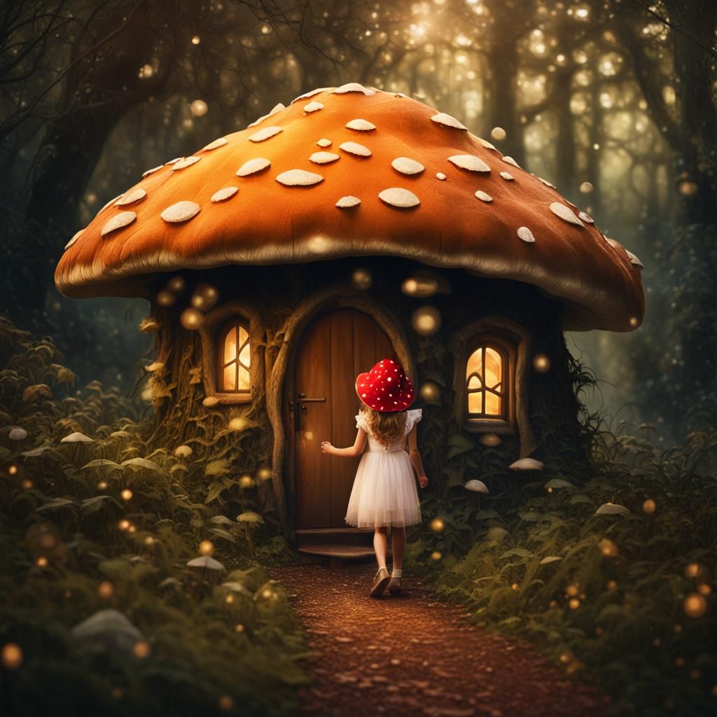 Girl in Mushroom Hat Enters Enchanted Forest