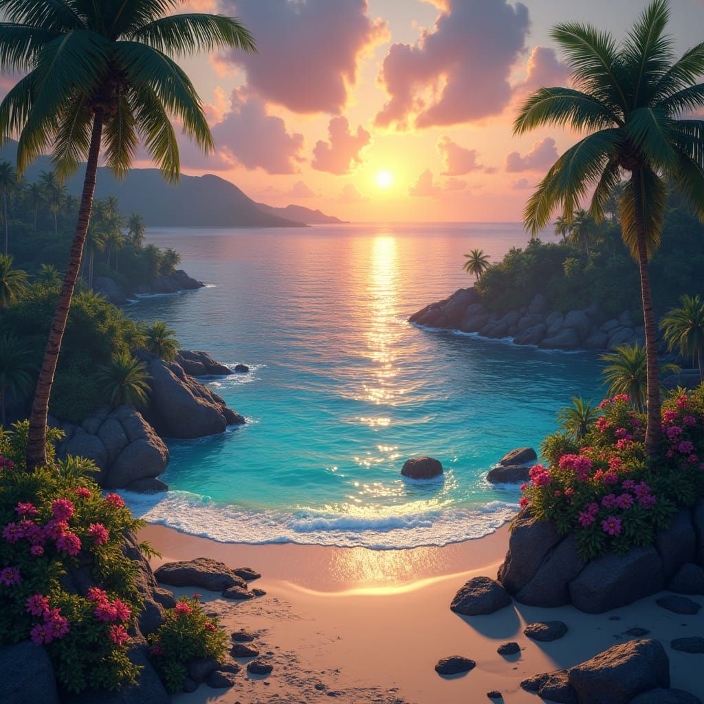 Tropical Island Sunset in Atmospheric Style