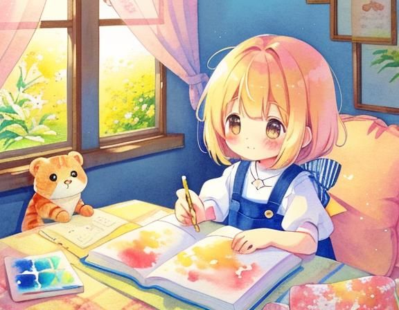 Whimsical Teddy Bear and Cat Watercolor Illustration