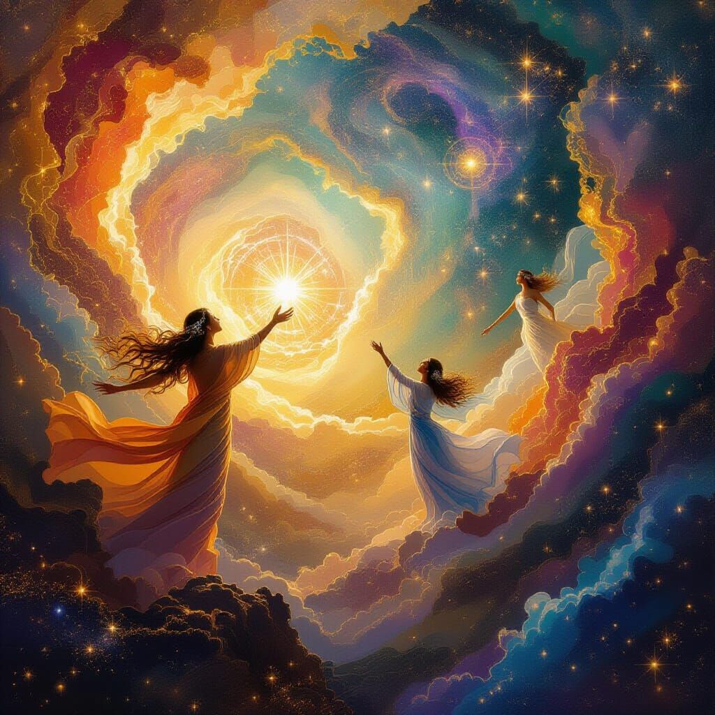 Serene Heavens Rejoicing in Golden Light Cosmic Illustration