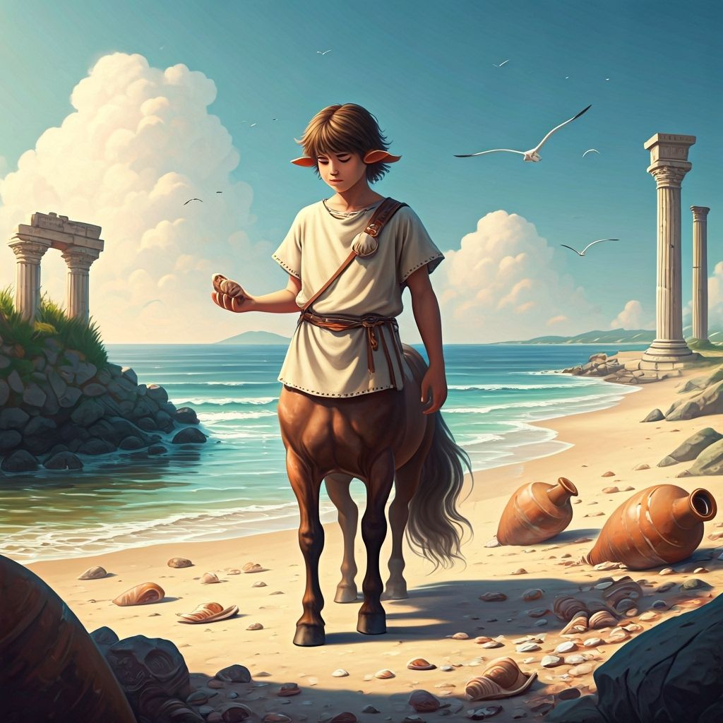 Centaur Boy Finds Treasure on Shoreline