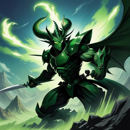 Green Dragon in Anime Style, Cel-Shaded Art