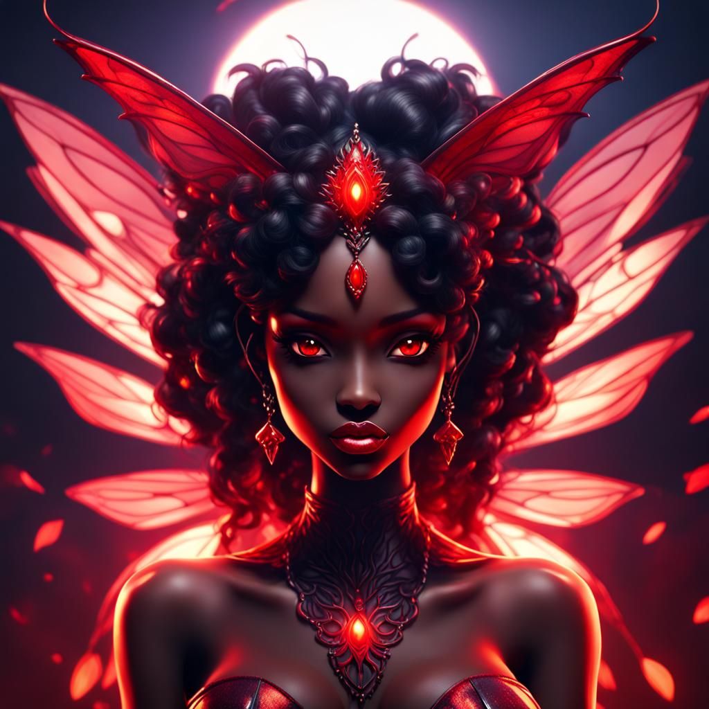 Evil Fairy with Red Eyes in Anime Style