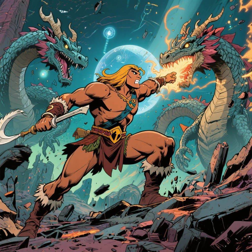 Thundarr the Barbarian Battles Space Dragons in Cartoon Styl...