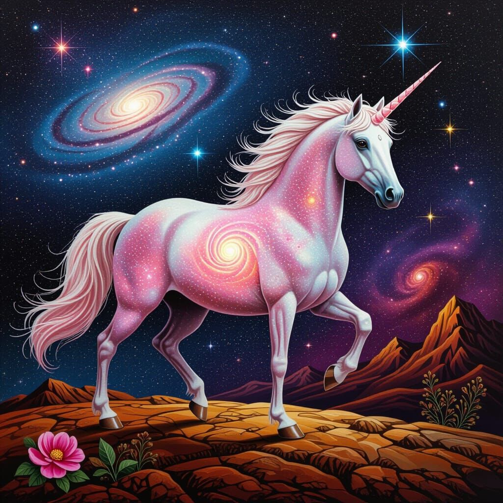 Holographic Astral Cosmic Pink Spinel Horse Illustration