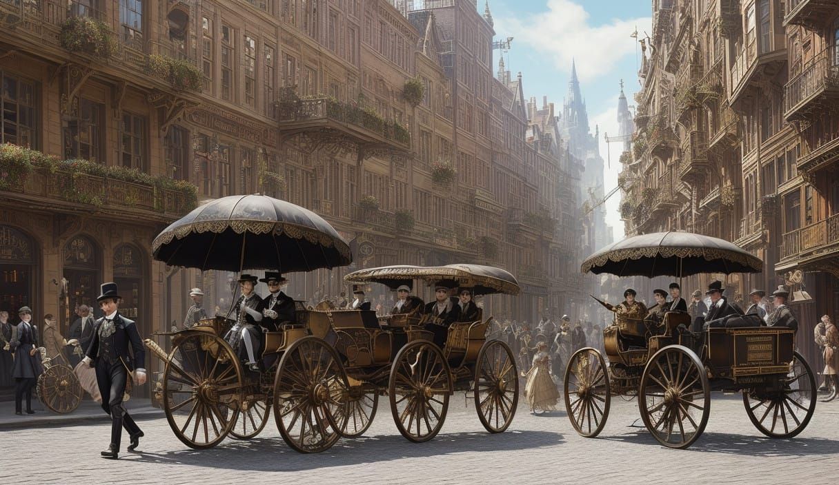 Vibrant Steampunk Metropolis in Sunlit Glory