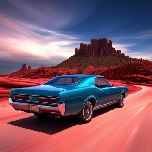 Macaw on a 1967 Mercury Cougar, Detailed Digital Art