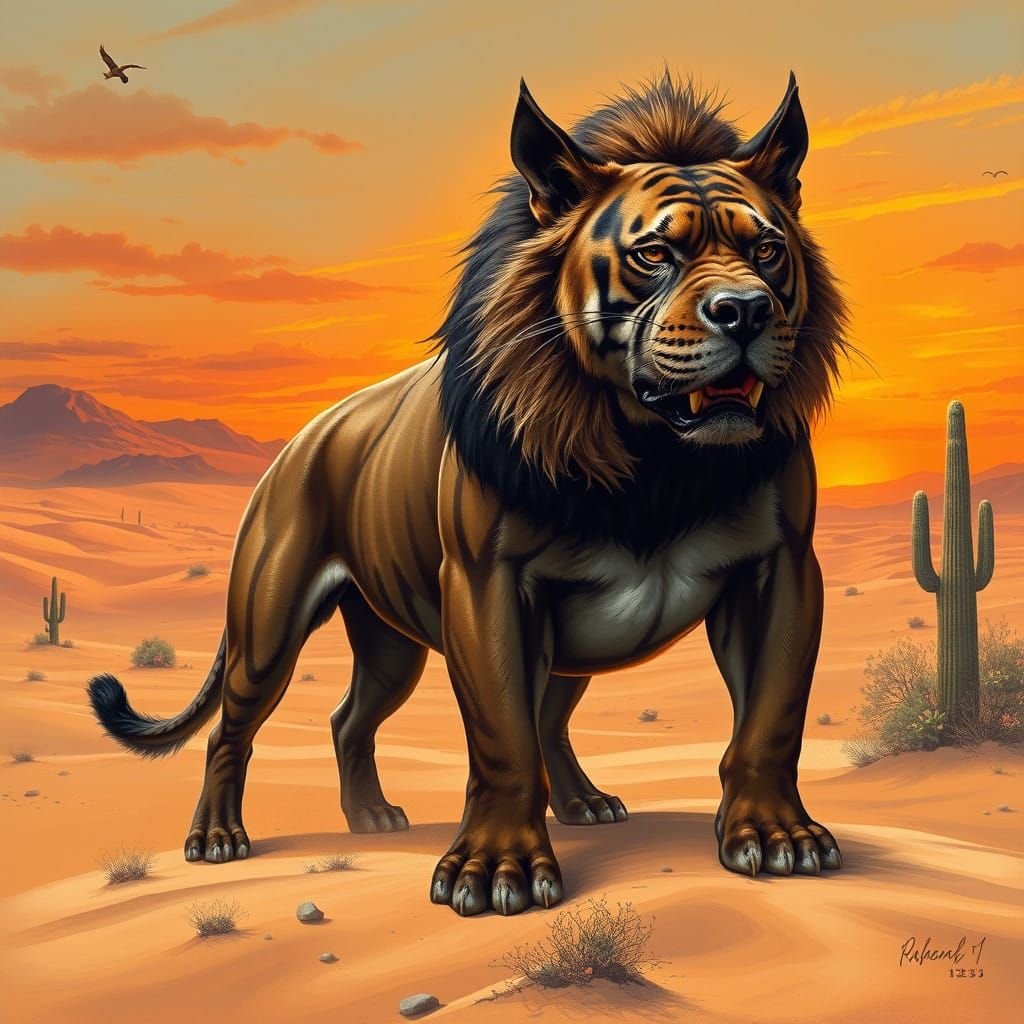 Regal Lion and Pitbull Stand Together in Gritty Desert Lands...
