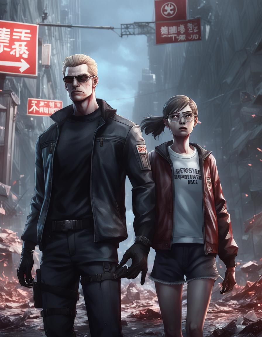 Zombie Apocalypse: Wesker and Teen in Anime Style