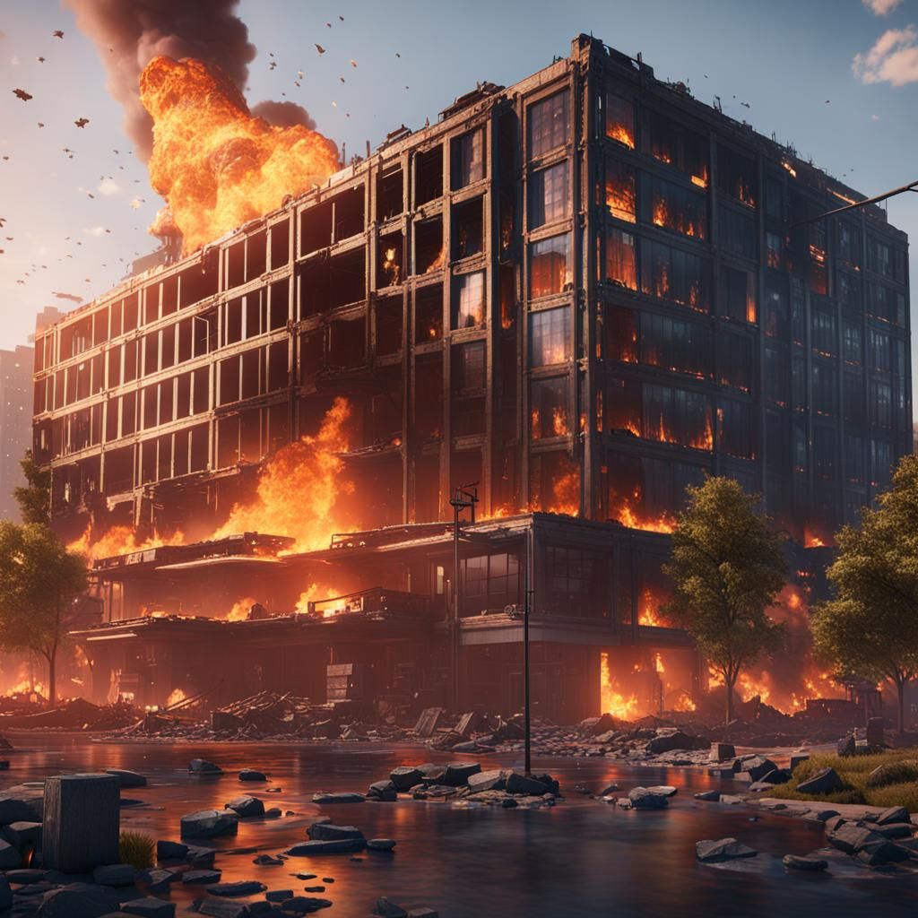 Netflix Headquarters Fire: 3D Game Cinematic Destruction