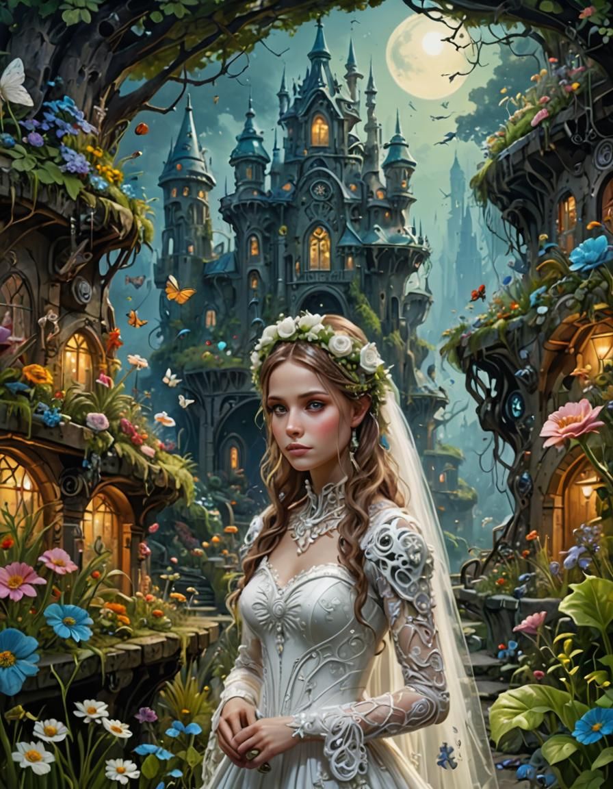 Biopunk Bride in Fairy Garden Landscape