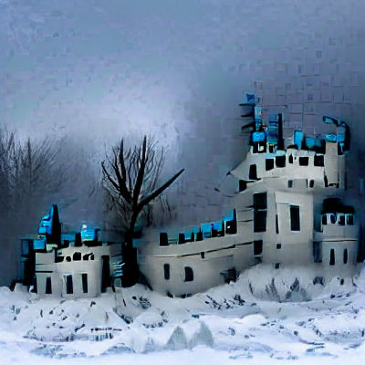Creepy Gothic Castle in Winter Landscape