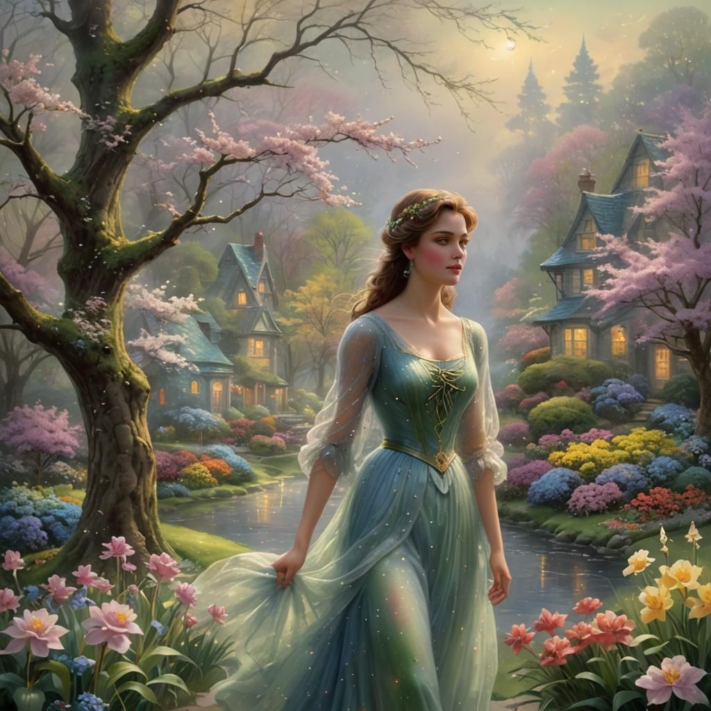 Ethereal Spring Woman in a Dreamlike Style