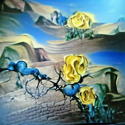 Surrealist Landscape with Roses in Oil on Canvas