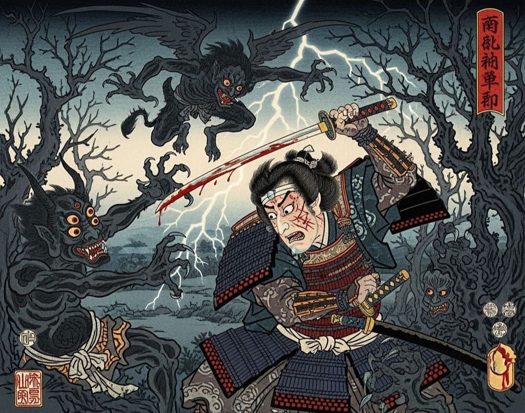 Grimdark Ukiyo-e Art in the Style of Yoshitoshi
