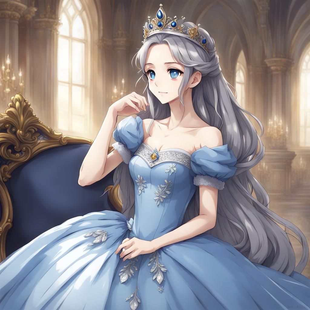 Anime Style Princess with Crown and Gown