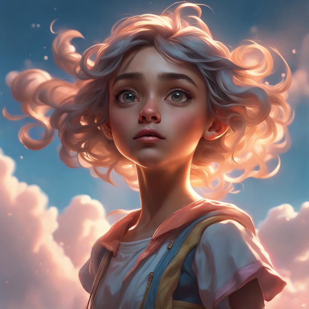 Luminous Cloud Jumper Portrait in Hyperdetailed Style