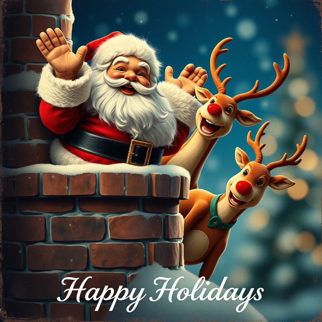 Santa Stuck in Chimney: Vintage Holiday Postcard