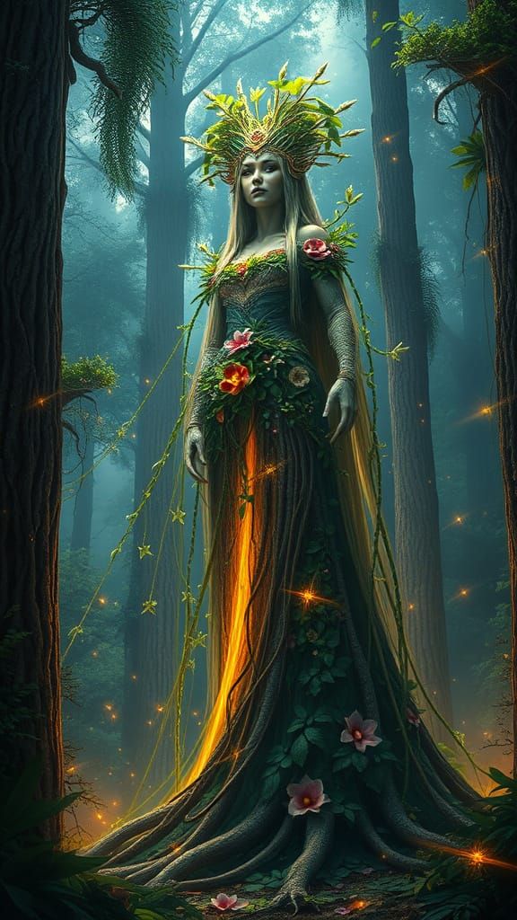 Lush Forest Goddess in Hyperrealistic Detail