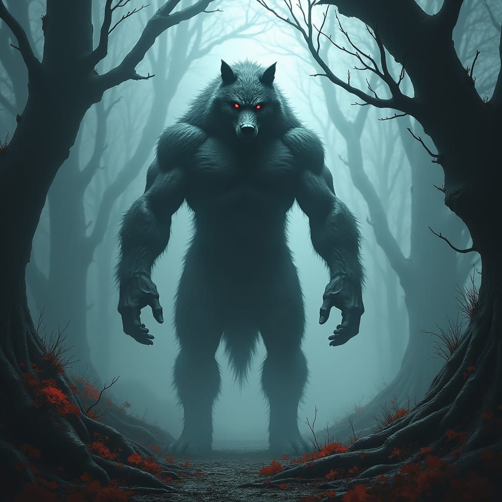 Imposing Alpha Wolfman in Mystical Forest