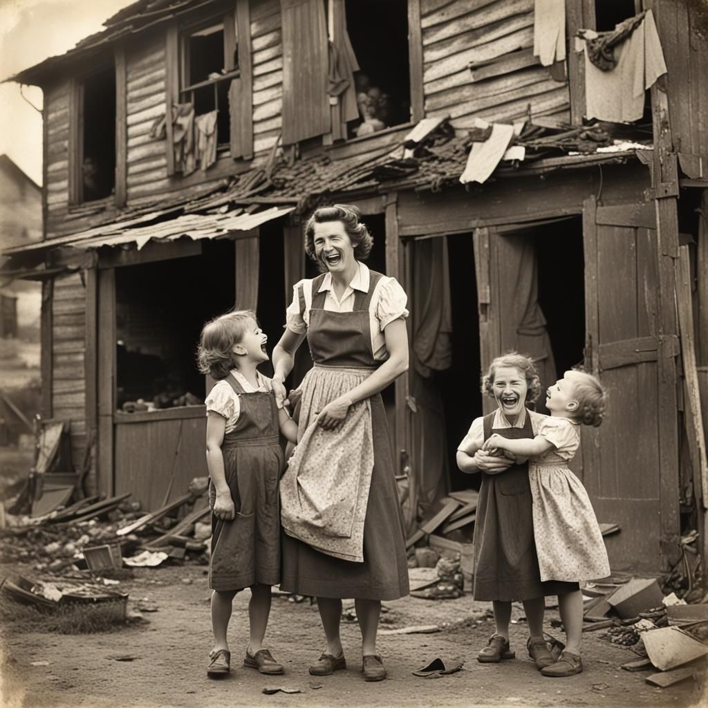 1940s Mother and Children: Vintage Black and White Photo