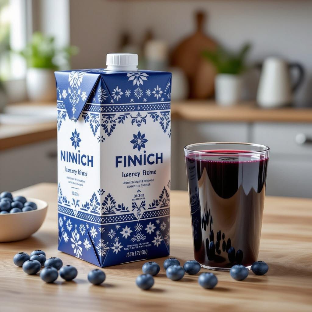Finnish Blueberry Juice Carton in Hyperrealistic Style
