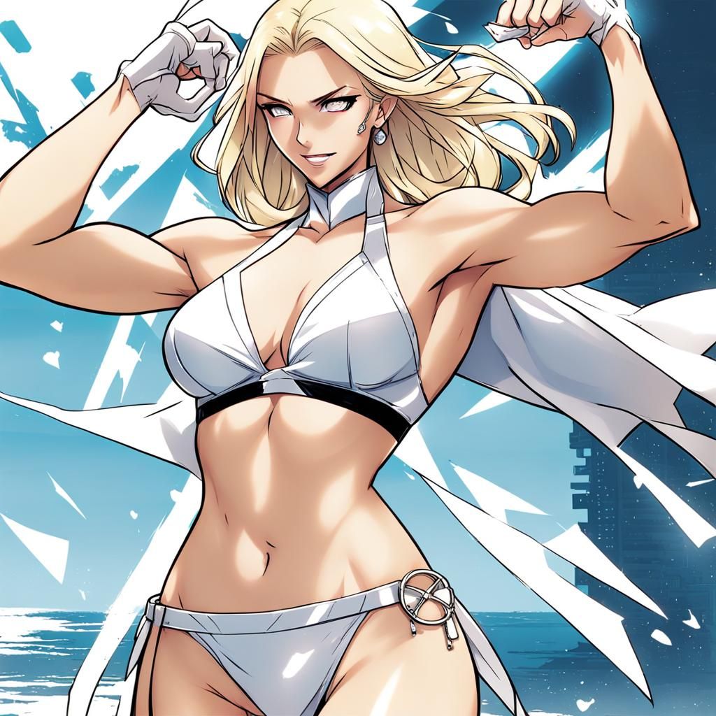 Emma Frost Anime Art: Blushing Bikini Beauty
