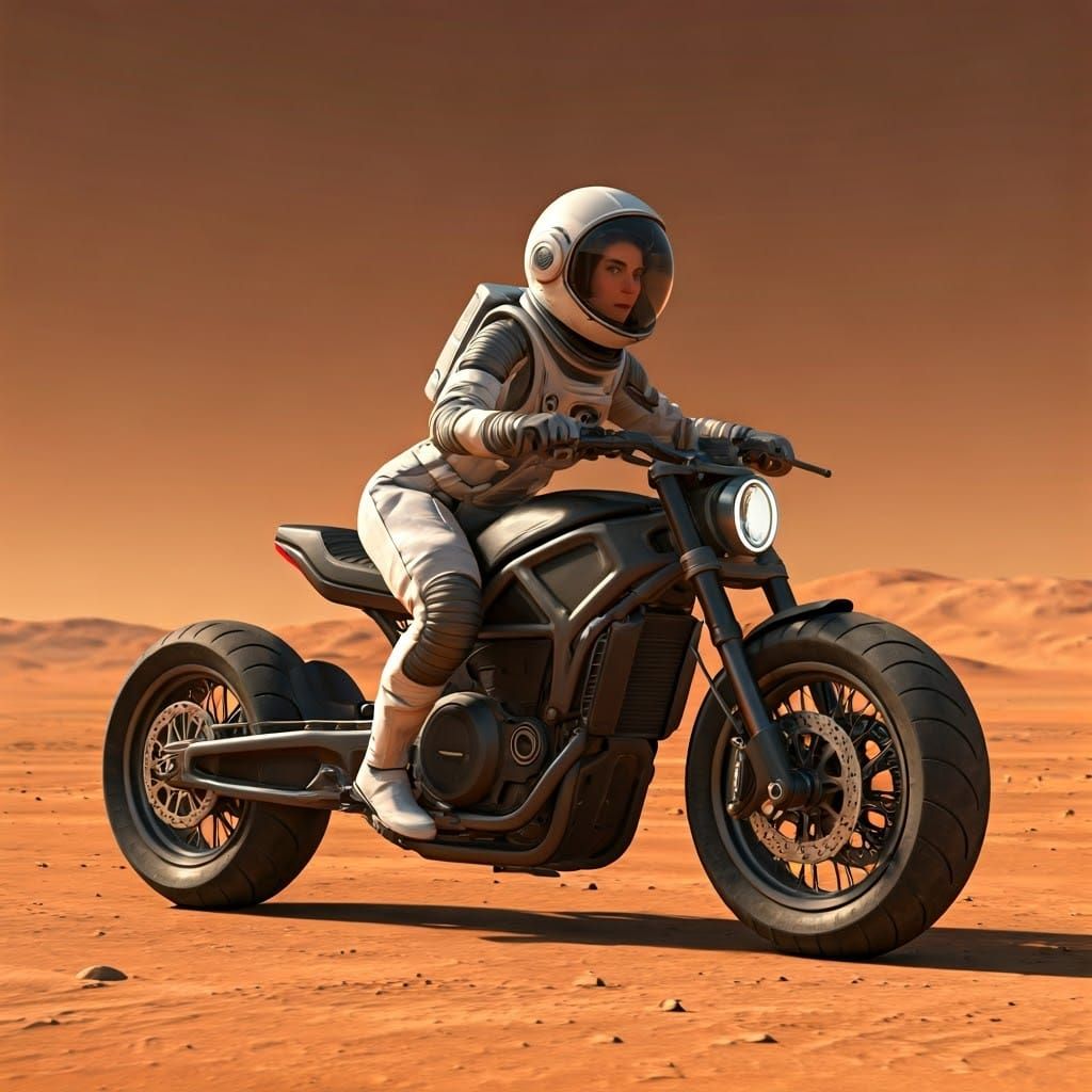 Astronaut on Electric Motorcycle on Mars