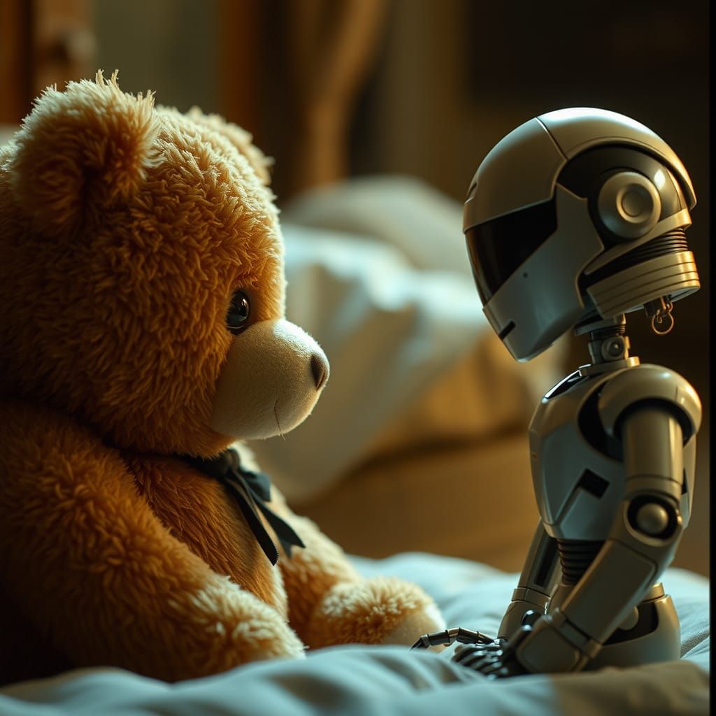 Teddy Bear and Robot Child: Cinematic Encounter