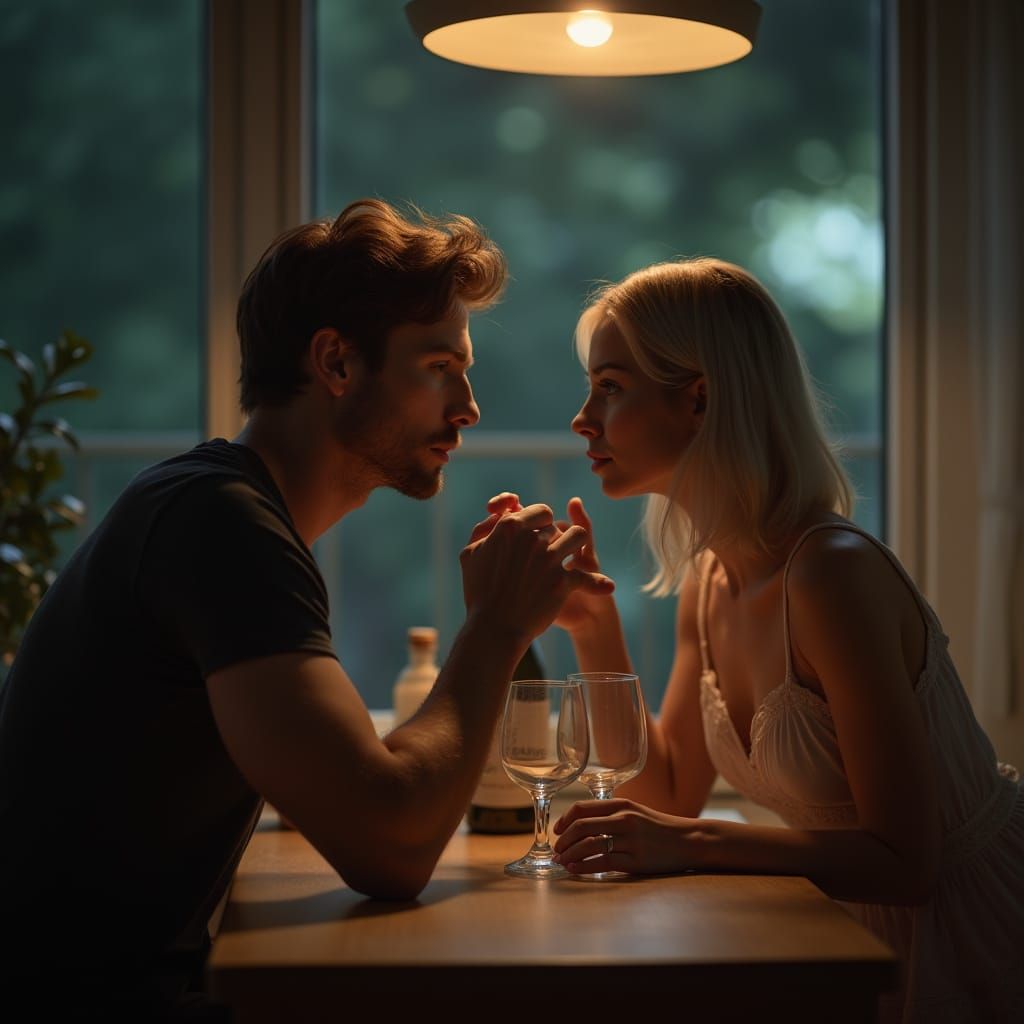 Tender Kitchen Scene with Film-Like Realism