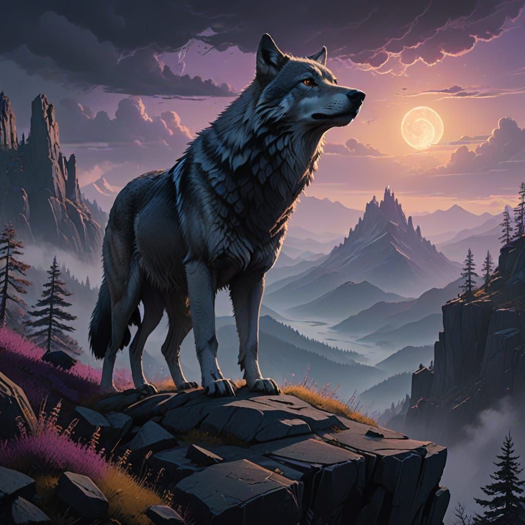 Majestic Gray Wolf Packs Under Celestial Canvas