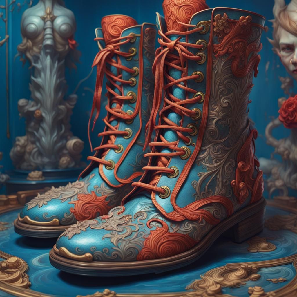 Ornate Jet Boots Advertisement in Hyperrealistic Style