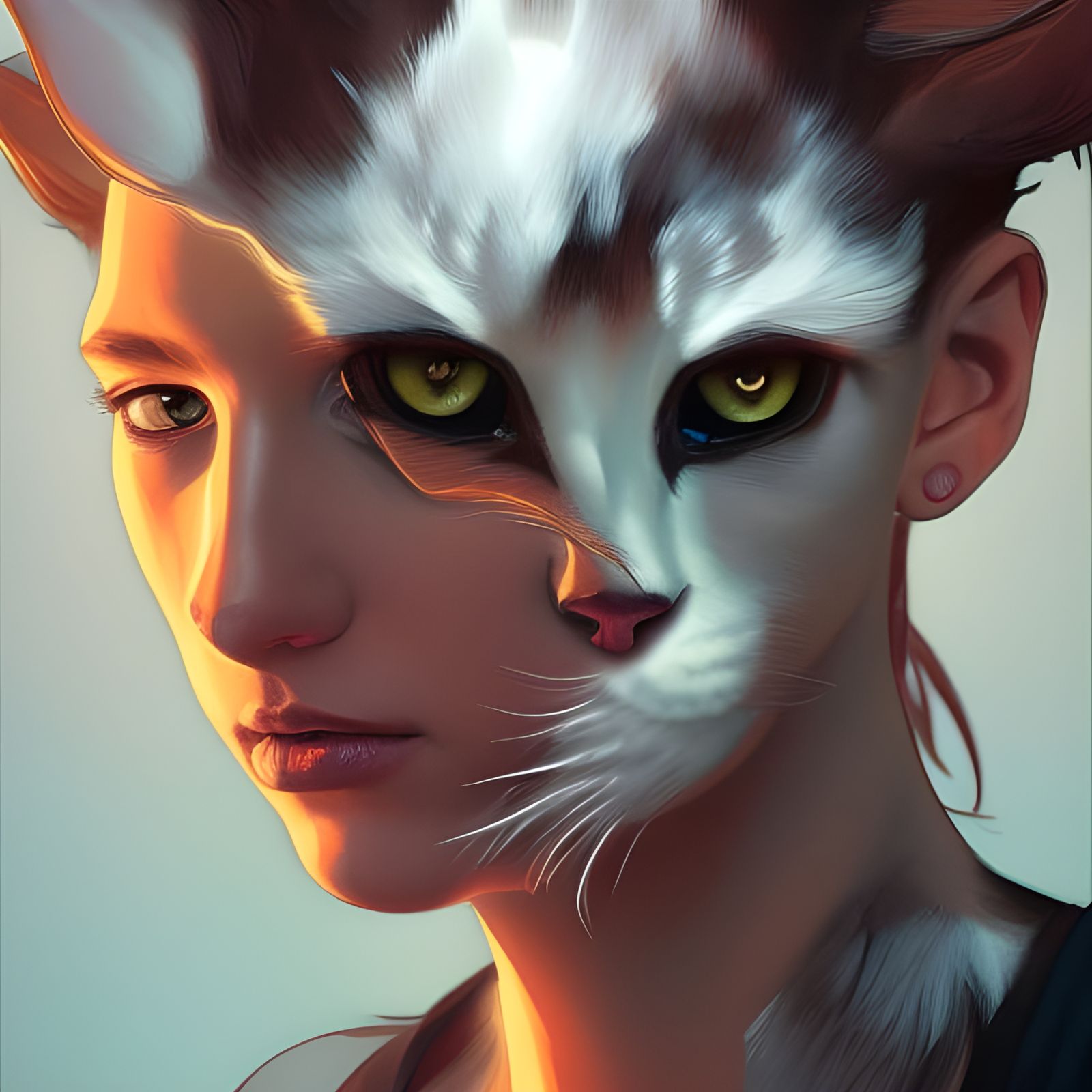 Hyperdetailed Portrait of a Furry Woman with Cat Eyes