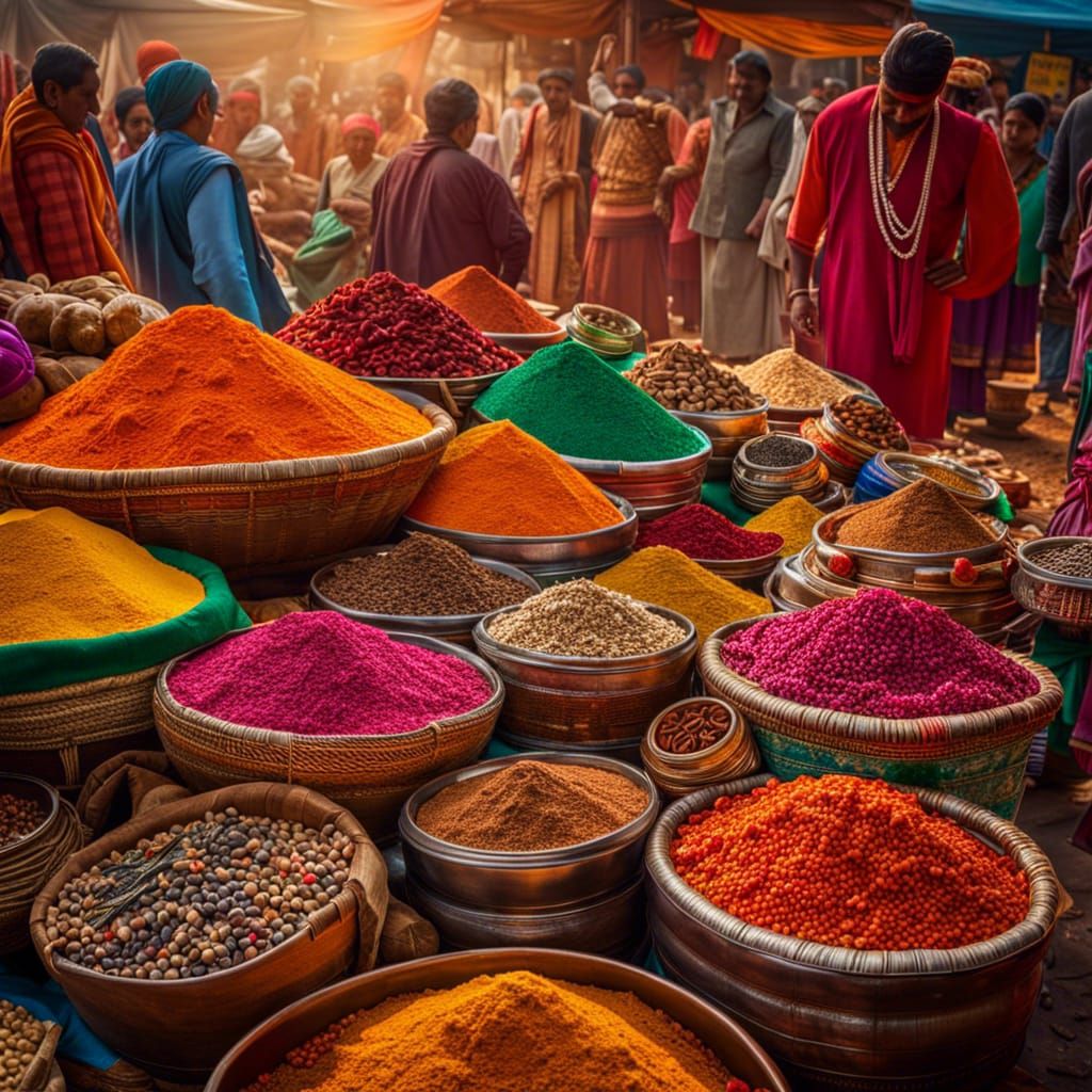 Vibrant Indian Market Scene in Hyperrealistic HDR