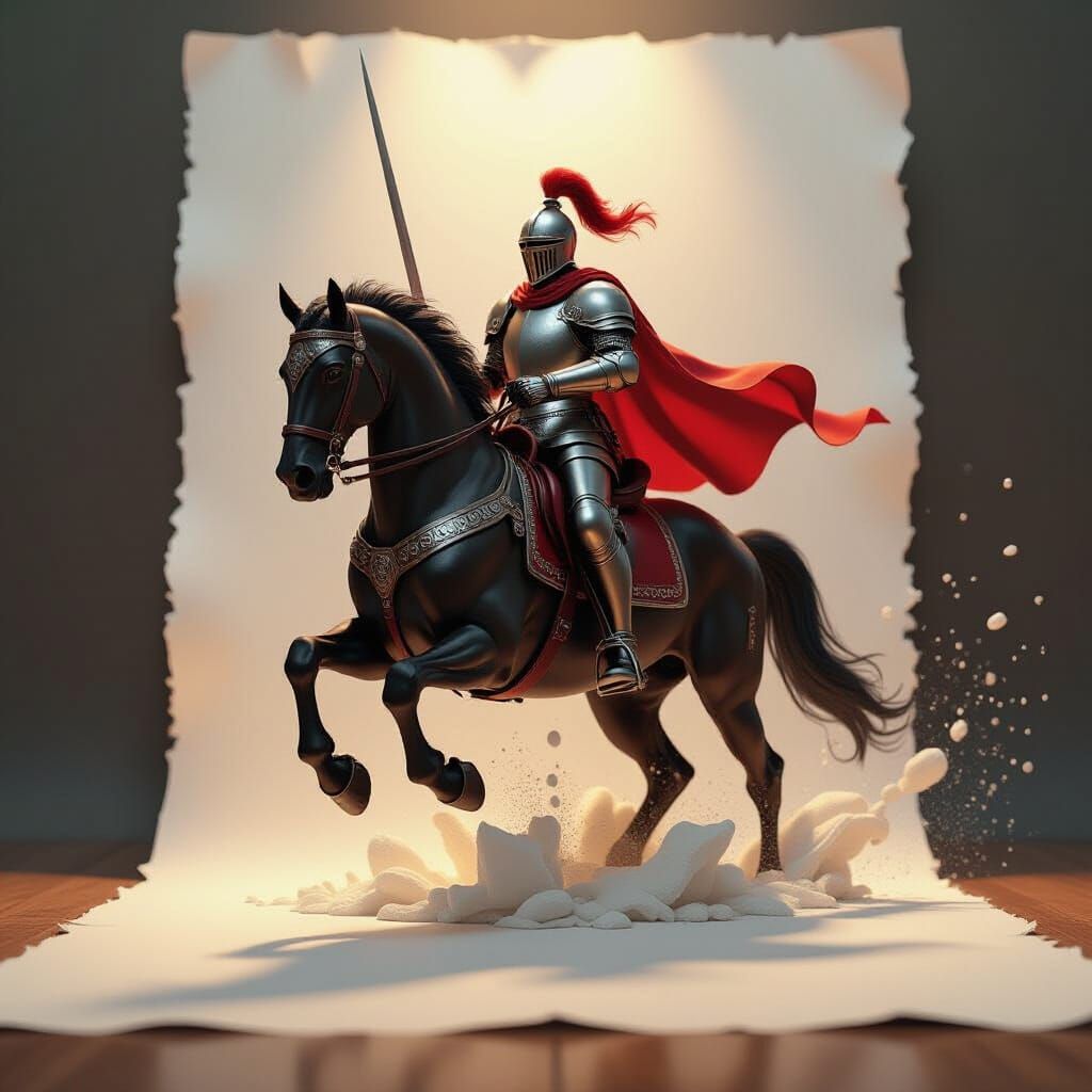 Knight Rises From Drawing in Cinematic Digital Art