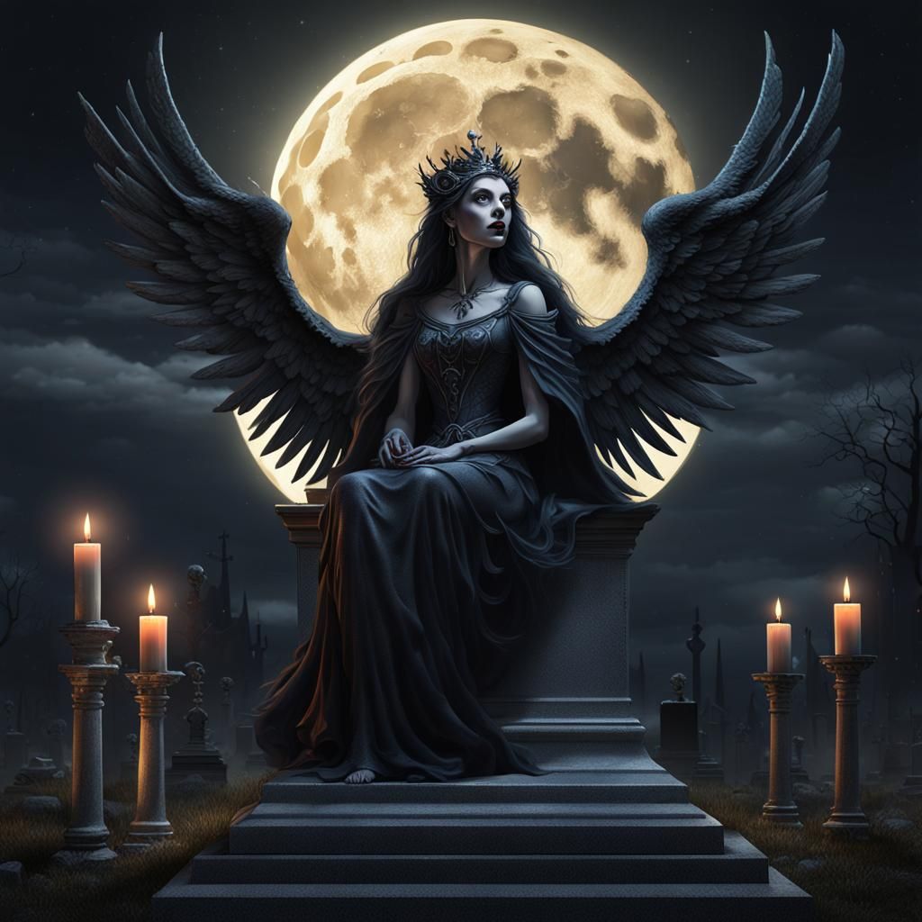 Dark Princess with Angel Wings in Surreal Horror Style