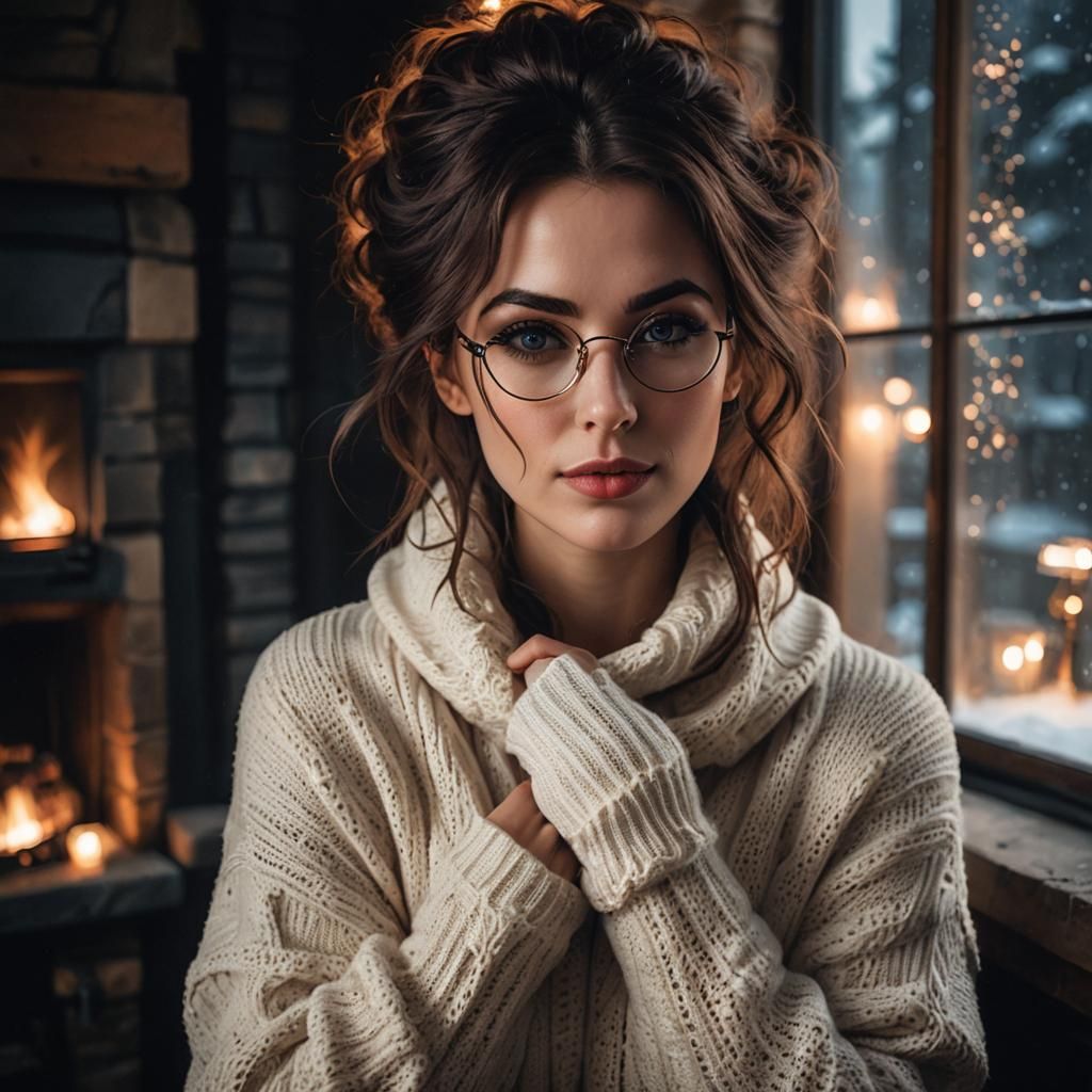 Steampunk Woman in Winter Setting Smirks