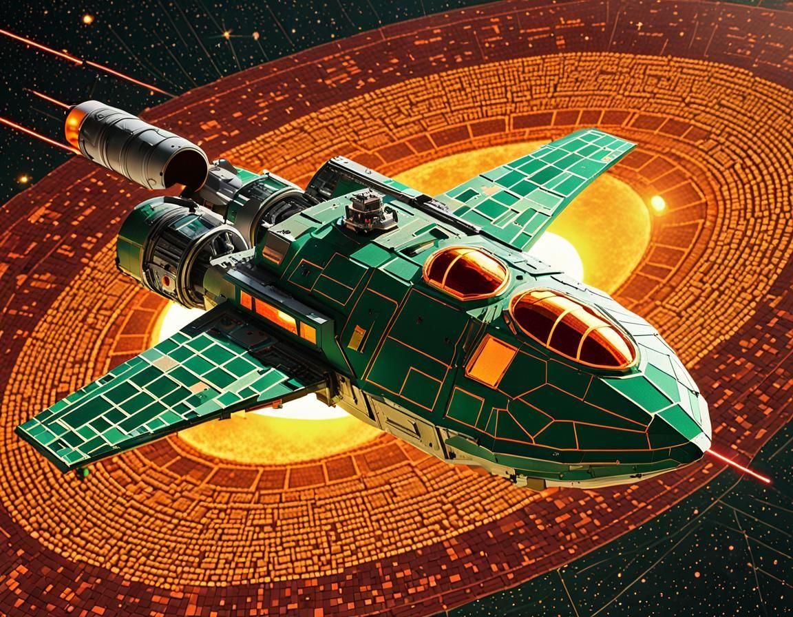 Italian spacecraft passing by an ancient mosaic disc galaxy