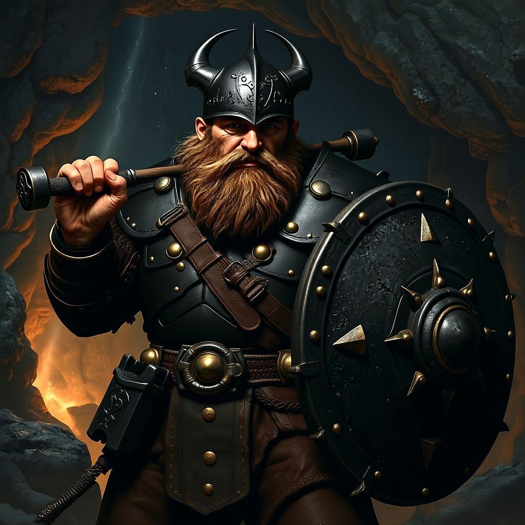 Armored Dwarf Warrior with Mace and Shield