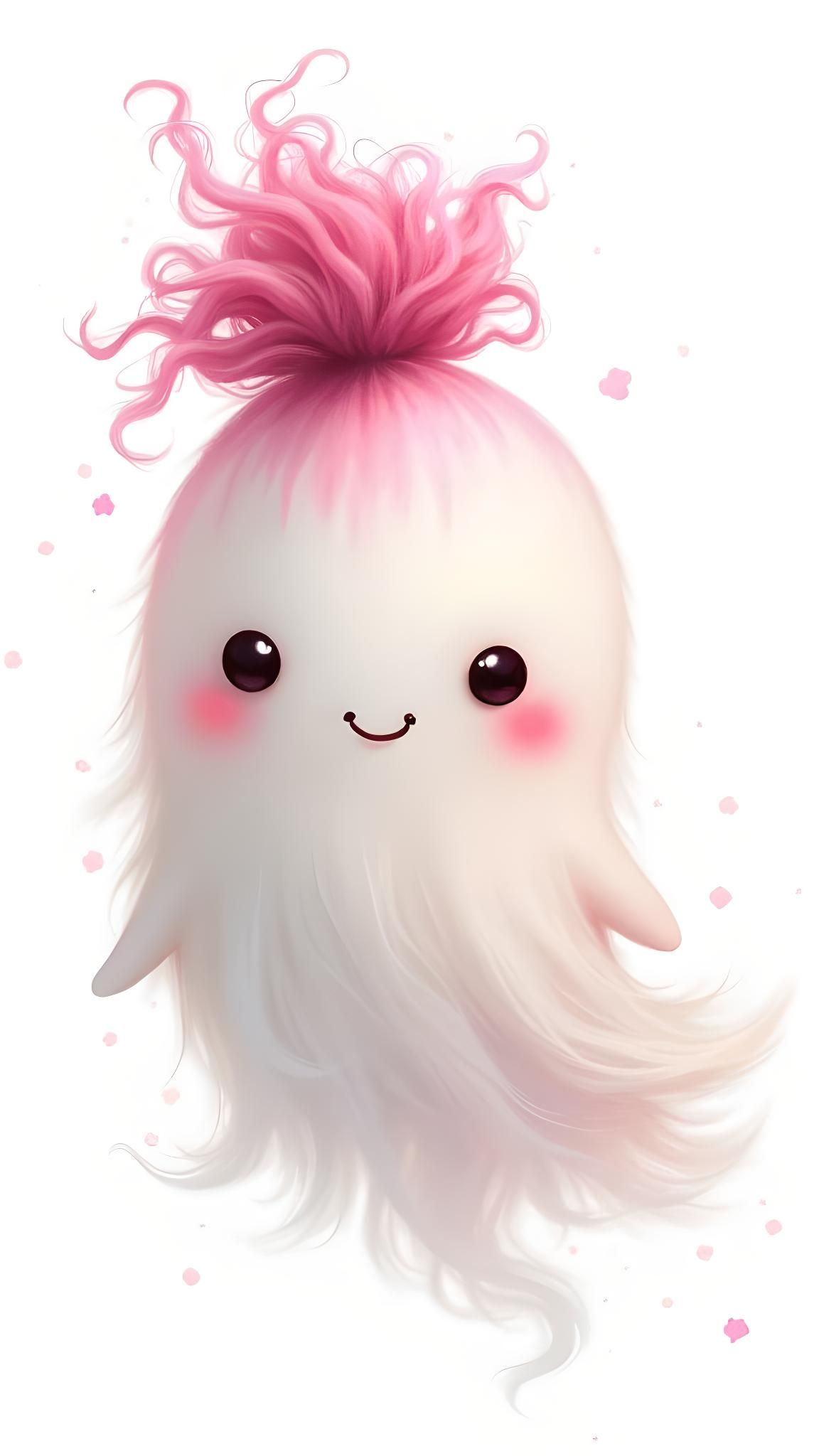 Cute Fluffy Ghost with Pink Bun Hairstyle