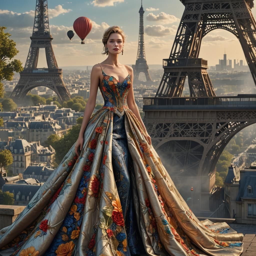 Eiffel Tower Silk Gown: Fantasy Concept Art