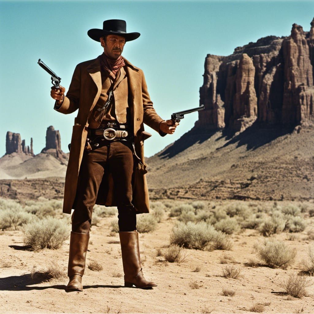 Spaghetti Western Cowboy Face-Off in Hyperreal Detail