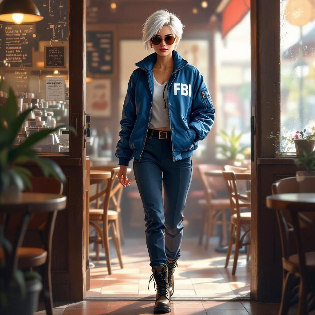 FBI Agent Enters Cafe: Stylized Digital Art