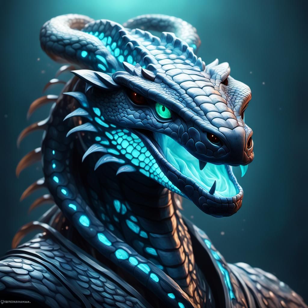 Bioluminescent Porcelain Cobra Portrait in Trending Digital ...