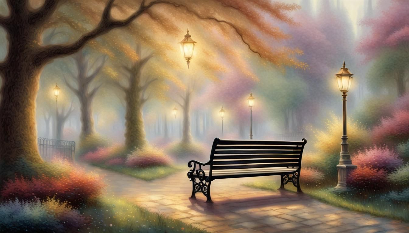 Ethereal Park Bench in Luminist Fantasy Style